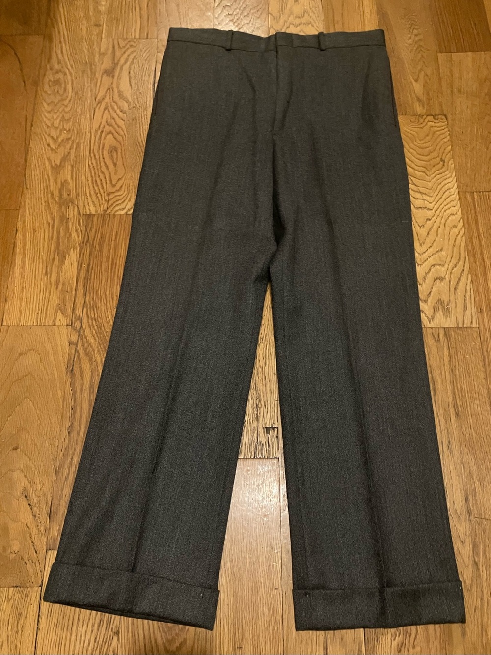 Vintage L.L. Bean Dress Pants 32x29" Gray 100% Wool Leather Edged Pockets Mens